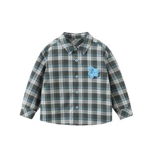 【纯棉】齐齐熊宝宝格子衬衫男童外套春秋装儿童长袖衬衣休闲上衣