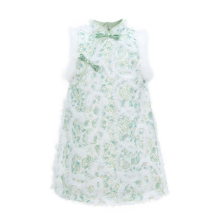 丢手绢童装原创女童兔毛中式无袖旗袍拜年新年衣服秋冬加绒连衣裙