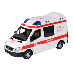 彩珀成真1:32合金汽车模型奔驰120急救护车110公安警车儿童玩具男
