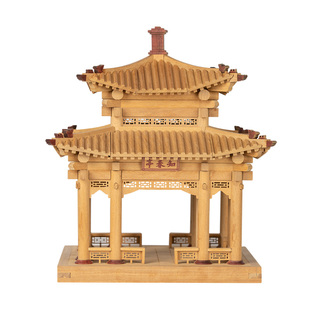 晚峰知春亭实木榫卯斗拱积木玩具中国古建筑模型摆件拼搭教具礼品