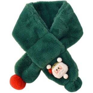 ins圣诞节围巾儿童仿獭兔毛绒保暖围脖宝宝卡通冬男女童毛毛围巾