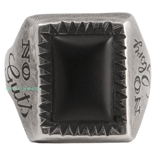 厚重宝石男士银戒指黑玛瑙饰品长方形款做旧刻字个性定制原创设计