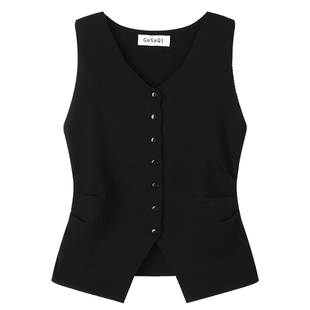 纯色气质修身显瘦针织上衣女2026春夏季新款百搭通勤V领开叉背心