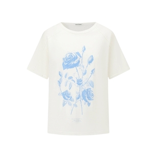 马嘉祺戚砚笛同款Alexia Sandra夏季棉玫瑰印花薄款短袖T恤上衣女