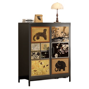 中古风斗柜客厅边柜靠墙沙发置物柜收纳矮储物铁皮餐边小柜子卧室