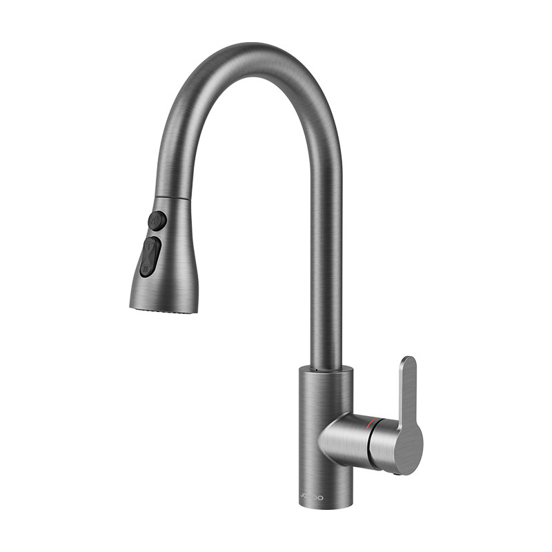 【新品】九牧厨房冷热水龙头抽拉式枪灰家用冷热水洗菜盆水槽防溅