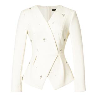 La Koradior拉珂蒂时尚商场同款秋季新款v领长袖纯色上衣精裁小衫