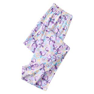 老人睡裤女纯棉妈妈夏季薄款宽松大码高腰中老年家居裤九分裤全棉