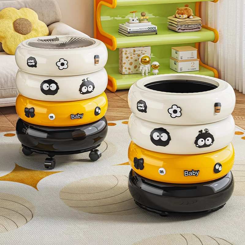 22025新款甜甜圈垃圾桶家用盖颜移动客厅高档奢纸篓可厨房带轻值