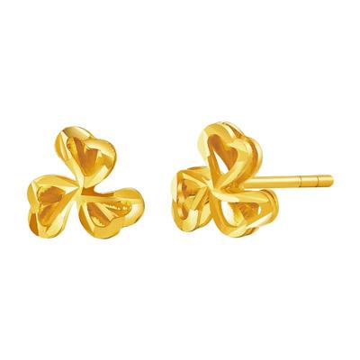 谢瑞麟5G足金三叶草黄金耳钉