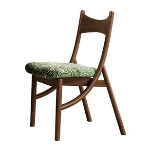 中古风实木餐椅家用餐桌椅法式复古猫耳椅软包休闲椅靠背椅子