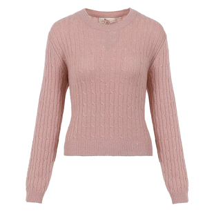 东黎山羊绒 女士秋冬圆领绞花珠片针织套衫宽松长袖保暖毛衣4A97