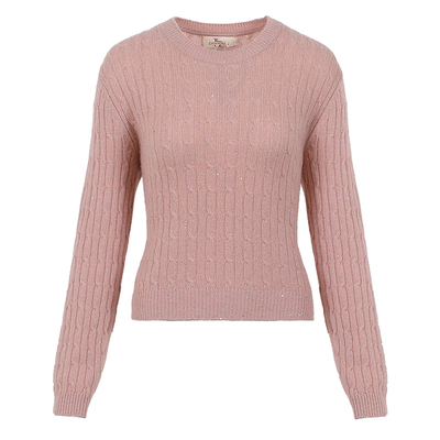 东黎圆领绞花珠片针织套衫