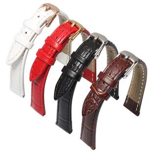 女士纤细手表带 代用浪琴 CK ELLE真皮表带 10 12 14mm红白针扣款