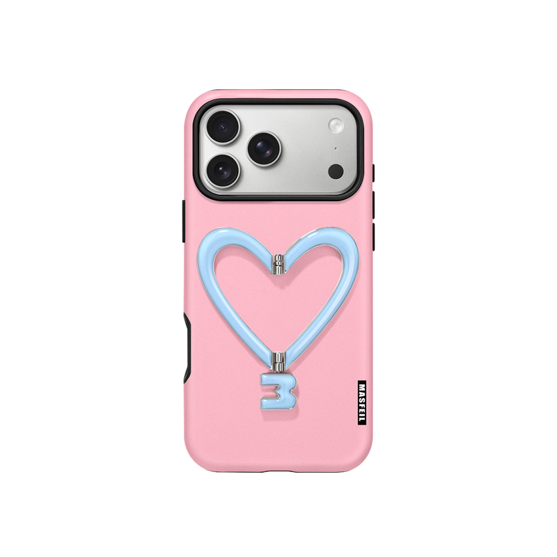 MASFEIL × 粉色爱心适用苹果17Promax手机壳新款Lo4全包简约带支架iPhone17Pro套高级感ip17pm网红撞色女