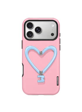MASFEIL × 粉色爱心适用苹果17Promax手机壳新款Lo4全包简约带支架iPhone17Pro套高级感ip17pm网红撞色女