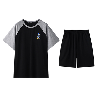 迪士尼情侣睡衣女夏季纯棉短袖唐老鸭睡裙大码男士薄款运动家居服