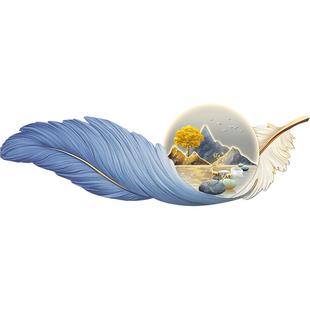 新中式羽毛客厅装饰画沙发背景墙壁灯轻奢餐厅挂画高级感卧室壁画