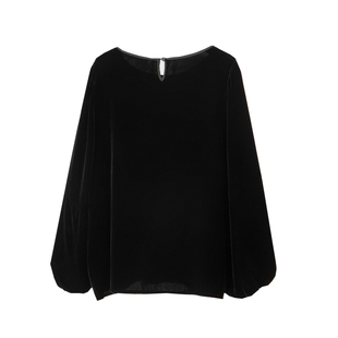 高端丝绒真丝套装轻奢高级感衬衫女长袖灯笼袖桑蚕丝上衣通勤黑色