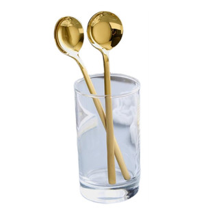 2支 金色304不锈钢咖啡勺圆头小汤匙茶匙甜品勺搅拌勺家用小勺子