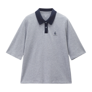 佐丹奴Polo衫女纯棉刺绣中袖套头衫休闲通勤撞色翻领上衣13316651