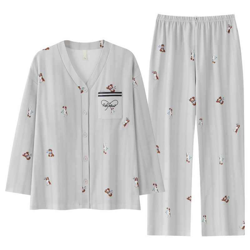 牧柔纯棉卡通开衫纽扣家居服