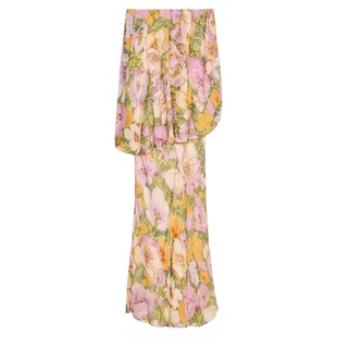 ZA外贸出口法式一字肩国风牡丹元素拼接露肩连衣裙女3096152 500