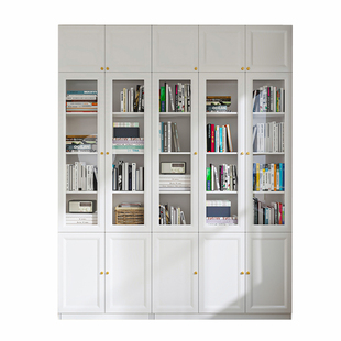 可比熊旗舰店实木书柜带玻璃门加顶柜家用储物柜子儿童书架置物架