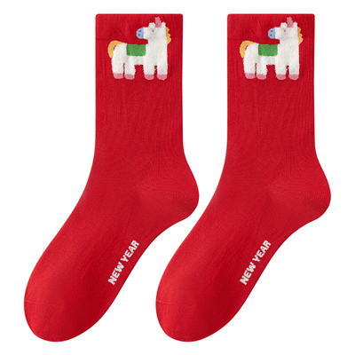 2025新款红色中筒袜新年袜