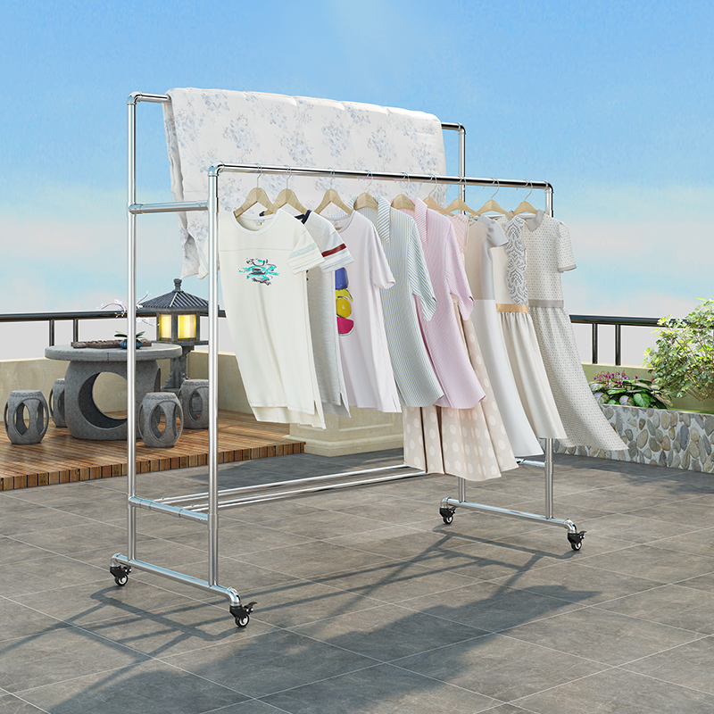 镀锌钢管晾衣架移动带轮落地室外晒被子架阳台楼顶户外防风挂衣架