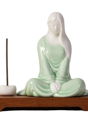 禅意陶瓷仕女美女瑜伽桌面摆件