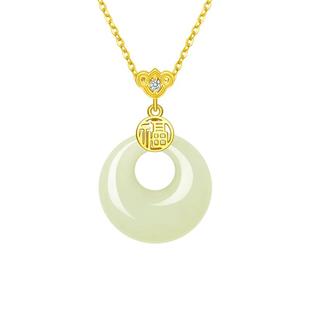 周大生福气平安扣项链女S925纯银国风玉髓吊坠首饰生日礼物送妈妈