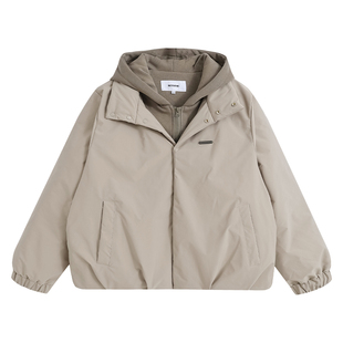 马切达冬季美式假两件连帽棉服男生简约休闲棉衣潮流保暖冬装外套