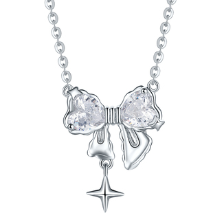 周六福S925银灵动蝴蝶结项链女O字链百搭情人节礼物送女友