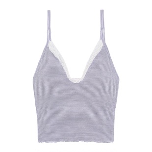 BM吊带背心女纯欲风V领条纹蕾丝花边2026夏季新款露脐无袖短上衣