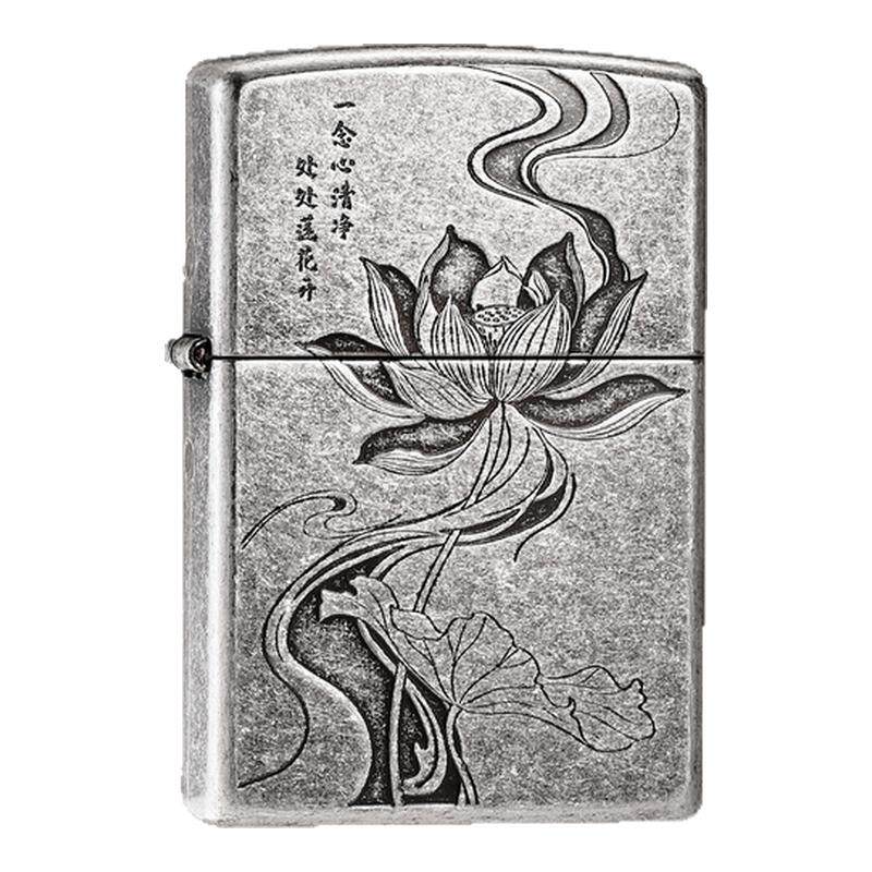 Zippo古银静心莲韵防风打火机