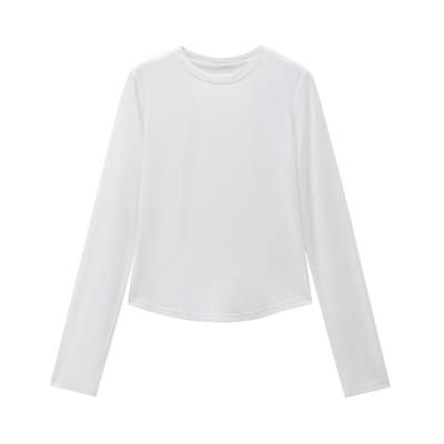 Giordano弧形下摆圆领长袖T恤