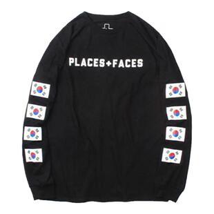 Alisa同款places+faces P+F首尔限定国旗logo十字圆筒长袖打底T恤