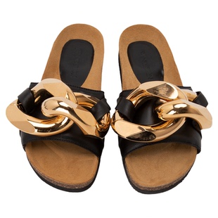 JW ANDERSON 夏季女士牛皮金属扣一字拖凉鞋凉拖银泰 301604