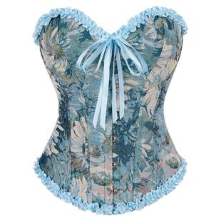 莫奈花园提花外穿鱼骨胸衣抹胸束身衣钢扣绑带搭马面裙新中式性感