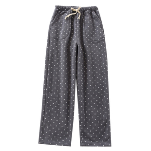 新款治愈系珊瑚绒睡裤女冬加绒加厚保暖碎花直筒宽松法兰绒家居裤
