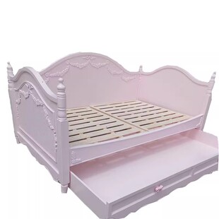 公主床美式实木雕花蝴蝶结儿童滕艺床少女梦幻粉色女孩卧室沙发床