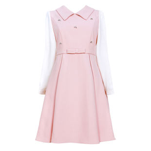 2026春季大码女装新款胖MM韩版通勤显瘦减龄钉钻拼色衬衫领连衣裙