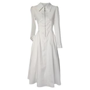 JUJU白色衬衫式收腰连衣裙女大摆气质通勤显瘦小众高级感长裙裙子