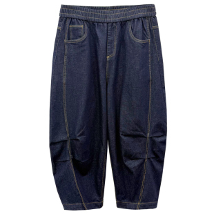 秋大码200斤胖mm女裤 宽松显瘦个性松紧腰弯刀裤弹力牛仔裤镰刀裤