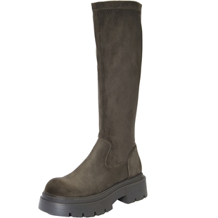 超级轩同款百田森不过膝长靴女厚底秋冬新款加绒高筒骑士靴女