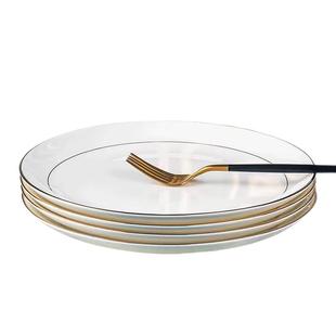 金边骨瓷盘酒店摆台餐具高端会所包厢家用骨瓷碟商用金边平盘套装