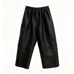 韩国女童加绒皮裤直筒裤子中小童冬季厚宝宝百搭时尚宽松加厚长裤