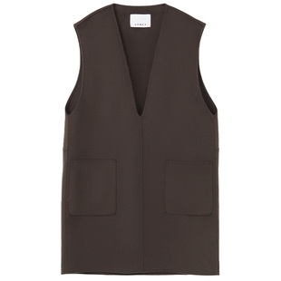 【羊毛羊绒】LANCY/朗姿2025冬新款老钱风双面呢V领背心裙连衣裙