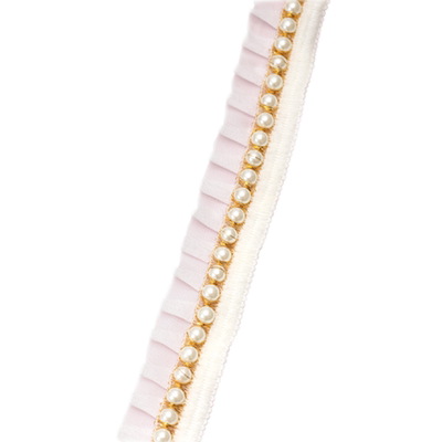 小香风珍珠蕾丝边高档褶皱花边领口衣服布料黑色裙边下摆装饰辅料